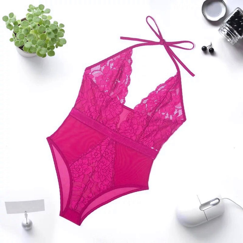 New Pink Lace Large Bodysuit Lingerie